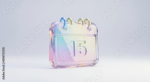Vibrant iridescent calendar icon displaying important date 15 with subtle pastel gradient