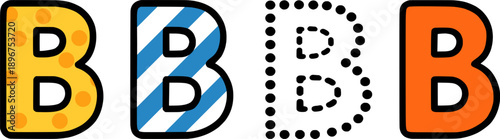 Clean uppercase letter B in four styles, suitable for education, branding, posters, logos, and kids design