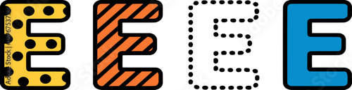 Clean uppercase letter E in four styles, suitable for education, branding, posters, logos, and kids design