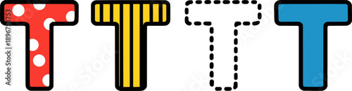 Clean uppercase letter T in four styles, suitable for education, branding, posters, logos, and kids design