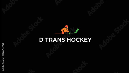 Stylized ice hockey player icon with stick and helmet, dynamic sports graphic on black background representing competitive winter sport.