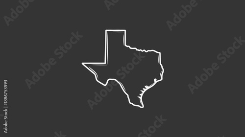 Minimalist Texas state map outline graphic illustration on dark grey background, simple USA geographic shape vector artwork.