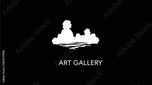 Art gallery logo design with stylized silhouettes of people. Modern black and white graphic for museum or cultural exhibition.