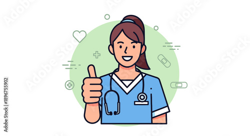 Cheerful female nurse giving a thumbs up with stethoscope healthcare vector graphic illustration