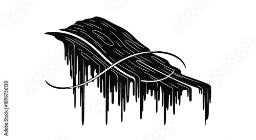 Abstract waterfall graphic depicting a cascading flow of water over a rocky ledge isolated on a white background for environmental signage or nature themed travel marketing and brochures.