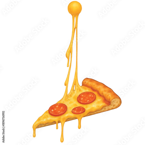 Delicious slice of pepperoni pizza with stretchy melted cheese, a tempting treat