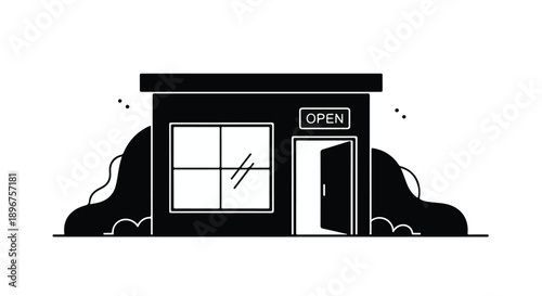Simple Open Storefront Icon Illustrating a Local Business or Small Retail Shopfront