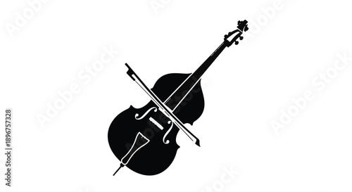 Elegant black silhouette of a double bass with a bow poised for music