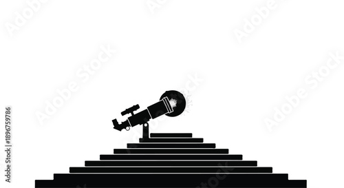 Telescope on stairs leading to the sky symbolizing exploration and discovery