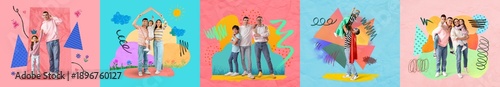 Collage of happy families o...