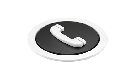 3D White Phone Icon on Black Circle with White Border