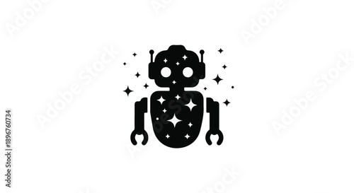Whimsical robot silhouette with starry, sparkling body on a clean white background.