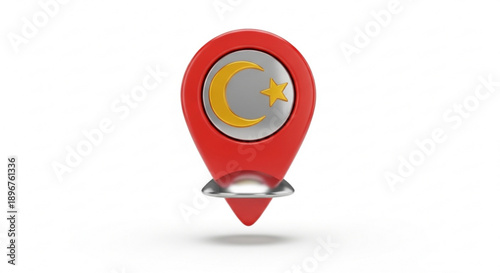 Turkish map pin icon with crescent moon and star symbol on white background for navigation and location purposes