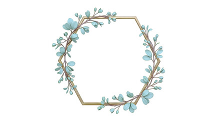 Hexagonal Frame with Green Leaves and Buds