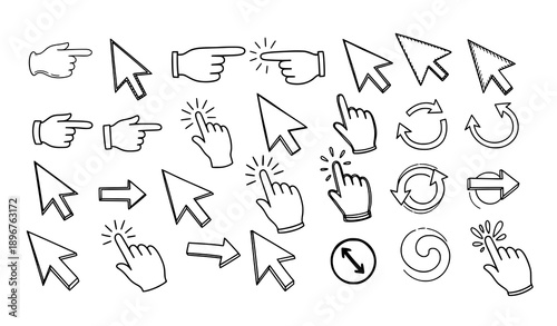 Whimsical Cursor Doodle Vector Icon Set Click Hand Pointer Illustration