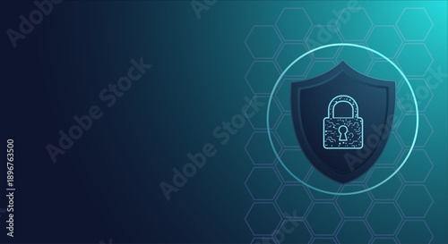 Digital shield and padlock icon symbolizing cybersecurity and data protection