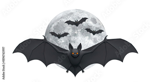 Bats flying in front of a full moon