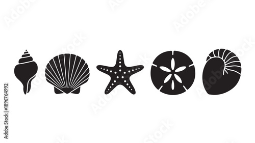 Black Marine Life Silhouettes Set Isolated on White Vector