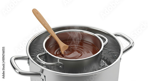 Melting Chocolate in a Double Boiler with Wooden Spoon
