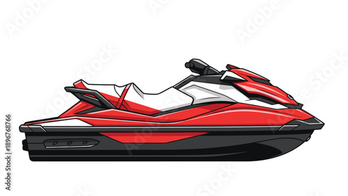 Side view of a red and black jet ski with white accents against a plain white background.