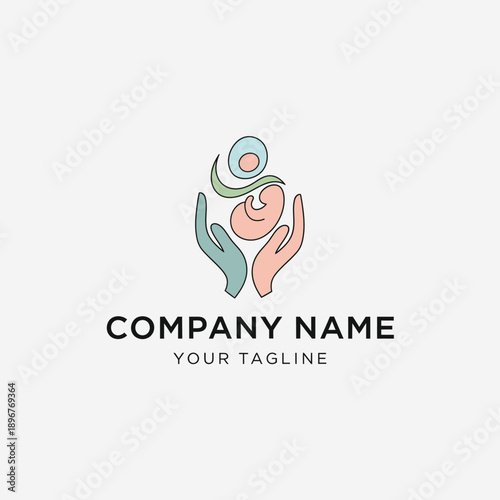 Minimalist Line Art Logo of Hands Cradling a Fetus and Newborn.
