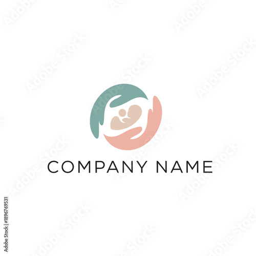 Abstract Logo Representing Care and Nurturing with Hands and Baby.