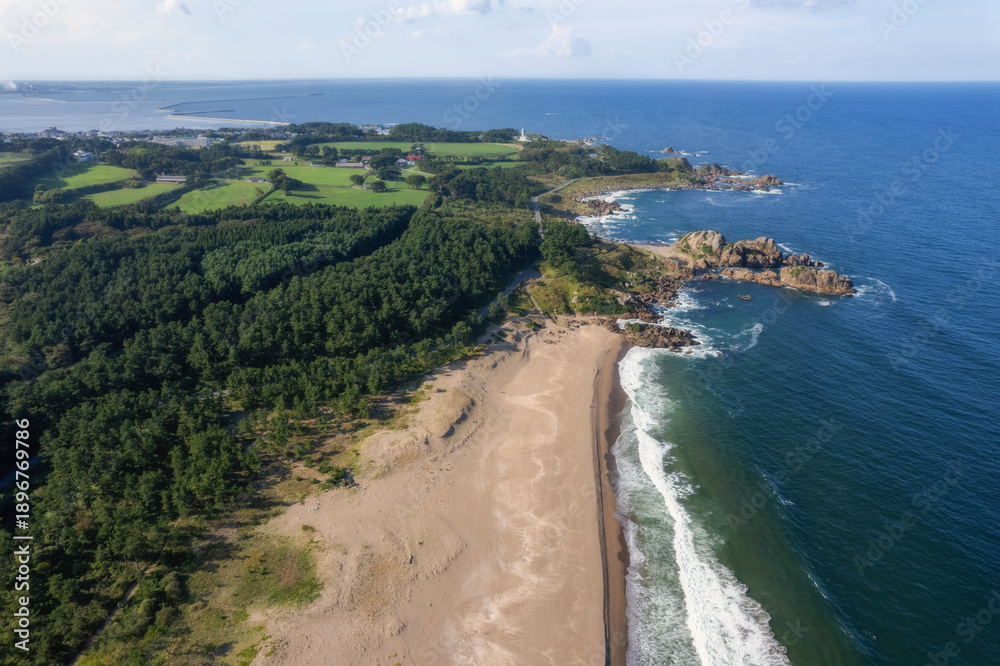 Fototapeta premium Aerial view of the Tanesashi Coast in Hachinohe City, Aomori Prefecture, Japan.