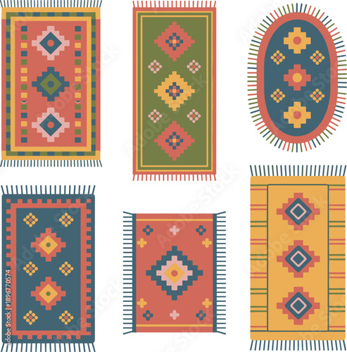 Different color carpets red yellow blue green vector on white background.