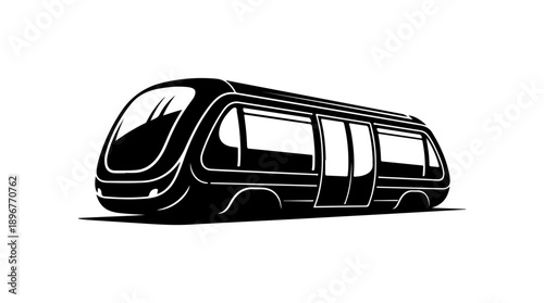 Modern Black Silhouette Tram or Light Rail Vehicle Vector Illustration