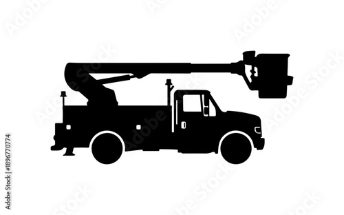 Black Silhouette Utility Truck with Elevating Boom