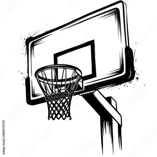 Basketball Hoop and Backboard with Grunge Splatter Effect