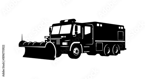 Black Silhouette Snow Plow Truck Vector Illustration
