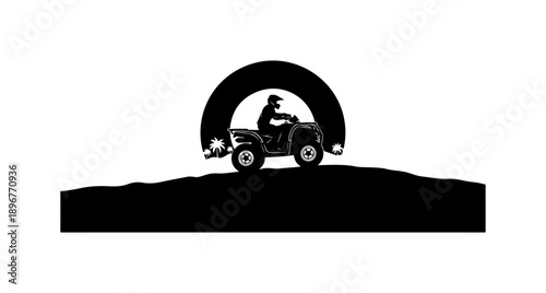 Black Silhouette of Person Riding ATV Under Tunnel Arch