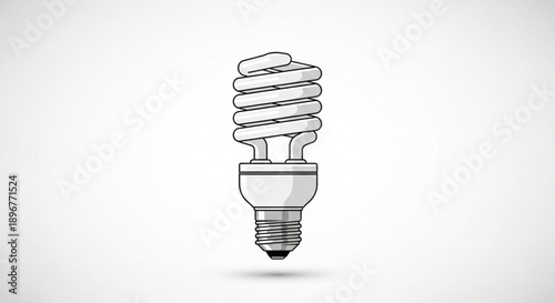 Compact fluorescent light bulb illustration energy saving spiral shape simple line art on white background eco friendly lighting solution
