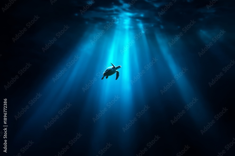 Obraz premium Tranquil Underwater Scene with Marine Creature Swimming in Deep Blue Ocean