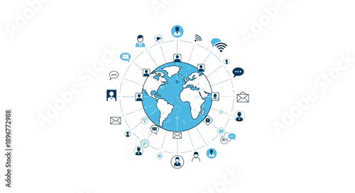 Global network connection concept with people icons and social media around the world