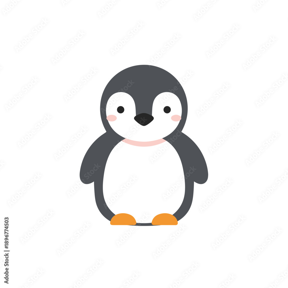 Fototapeta premium Adorable baby penguin flat design vector illustration isolated on white background, perfect for children's designs, logos, or stickers.