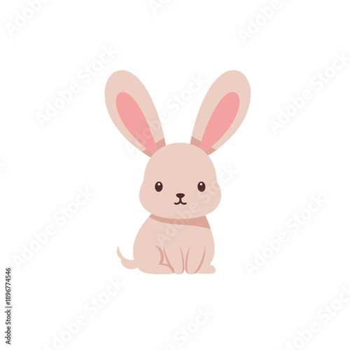 Cute Pink Bunny Rabbit Character Vector Illustration. Adorable Flat Design Baby Animal Isolated on White.