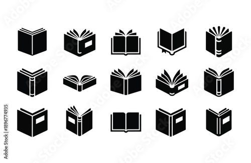 Minimalist Book Icon Collection 15 Vector Symbols for Digital Libraries, Education Apps, E-book Readers, and Publishing Branding Design