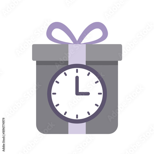 Time Gift Box Vector Icon. Concept of timely delivery, scheduled reward, special offer, or limited-time present promotion for e-commerce and marketing.