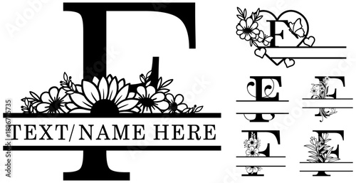 Floral Alphabet Letter F, Flower Letter F Design, Monogram Initial F, Custom Family Name Letter, Personalized Gift