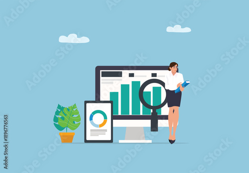 Digital Illustration of Business Data Analysis, Market Research, Performance Review, Financial Report, Business Intelligence