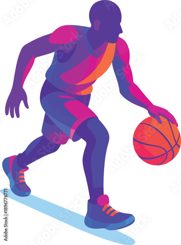 Basketball Player Dribbling with Colorful Abstract Shapes