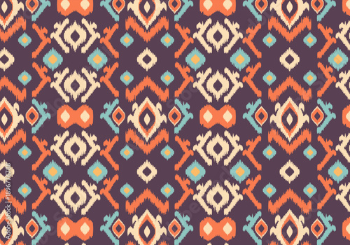 Knitting seamless patterns. Geometric knitted yarn pattern design for wrapping, fabric pattern. Colorful textile and silk pattern for background, wallpaper. Asia knitted fabric pattern for decoration.