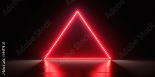 Illuminated Triangular Frame Glowing with Vibrant Red Neon Light on a Dark Reflective Surface