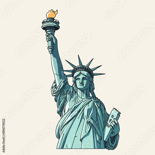 Statue of Liberty illustration, New York iconic landmark, American symbol with torch and tablet