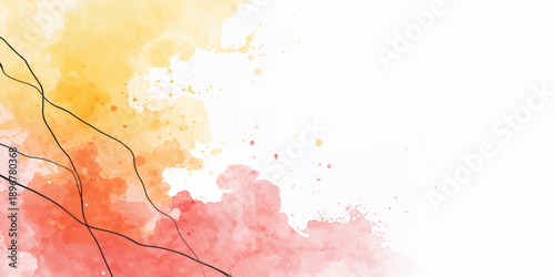 An artistic abstract watercolor background featuring a vibrant red and yellow paint splash design with grunge ink textures and colorful splatter elements on paper illustration vector