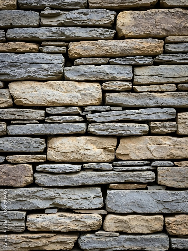 Fototapeta premium Textured stone cladding showcases rugged elegance in layered construction