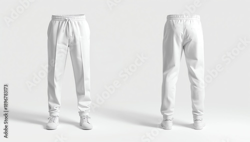 Wallpaper Mural Blank white sweatpants mockup, front and back view, 3D rendering. Blank sweatpants or jogging pants mockup, isolated. Clear comfortable sporty trackies for jogging template Torontodigital.ca