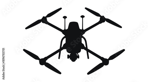 A black drone with four propellers shown as a striking silhouette